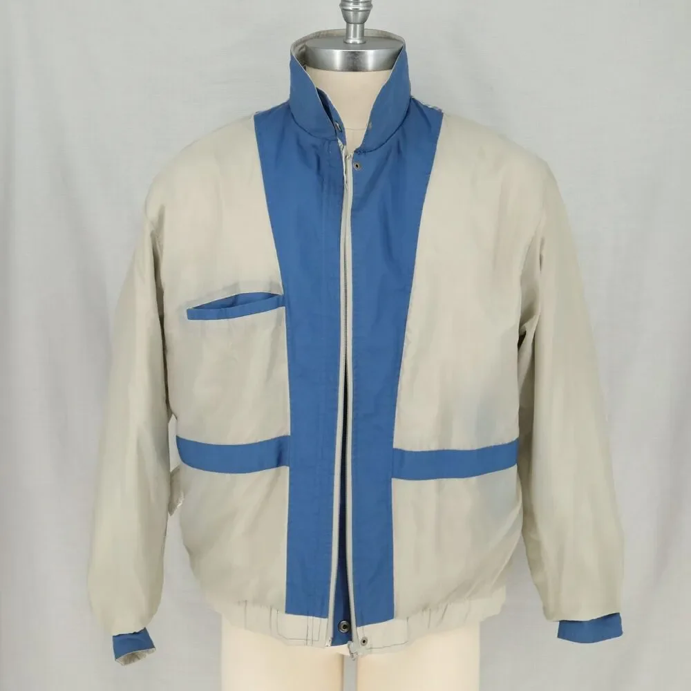 Members Only Jacket Mens Large Beige Full Zip Lightweight Pockets Lined Vintage